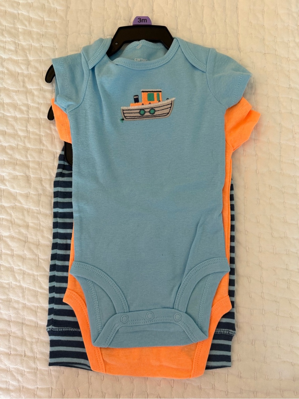 Carter's Light Blue Boat Embroidered Baby 3-Piece Set, 3M